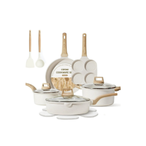 Carote Nonstick Pots and Pans Set,13 Pcs Granite Kitchen Cookware Sets (White)